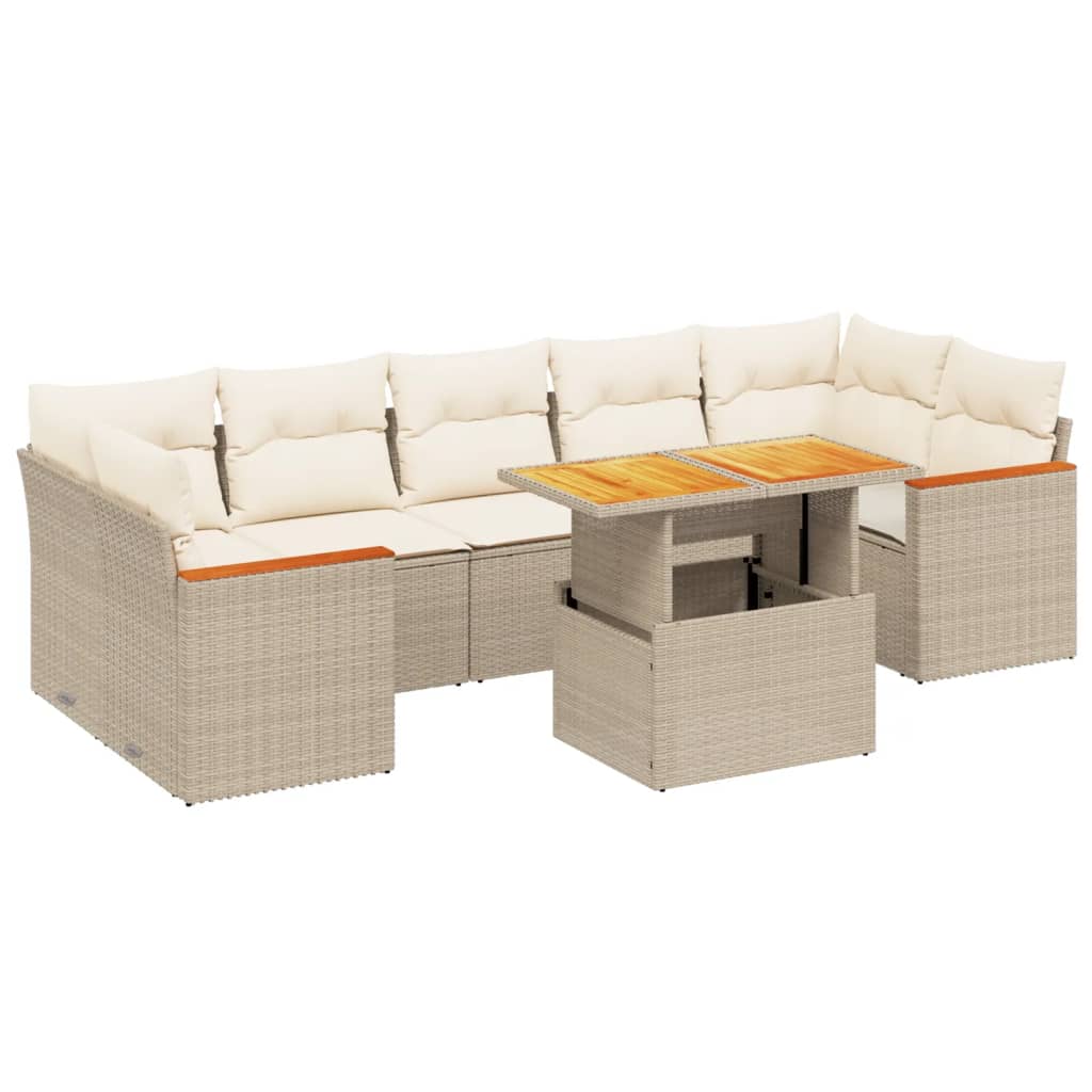 vidaXL 8 pcs conjunto de sofás p/ jardim com almofadões vime PE bege