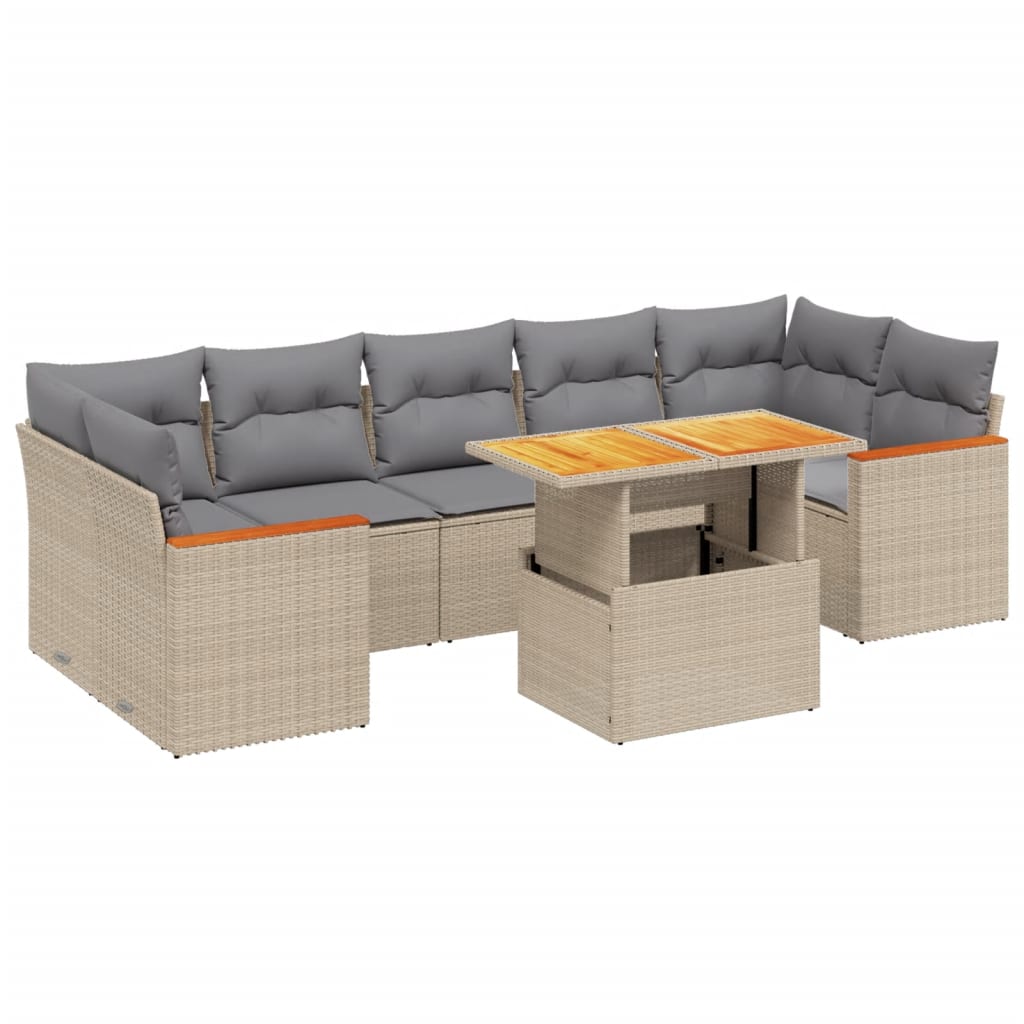 vidaXL 8 pcs conjunto de sofás p/ jardim com almofadões vime PE bege
