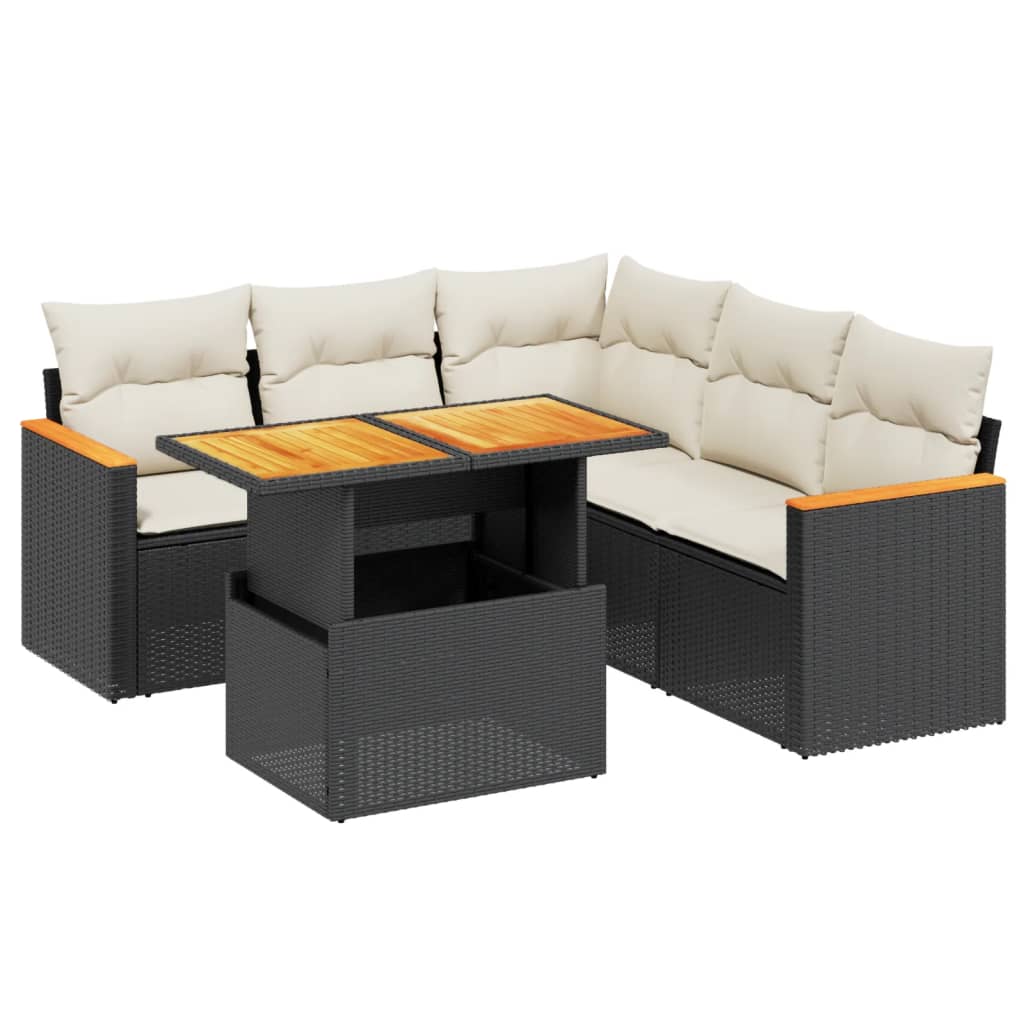 vidaXL 6 pcs conjunto sofás de jardim c/ almofadões vime PE preto