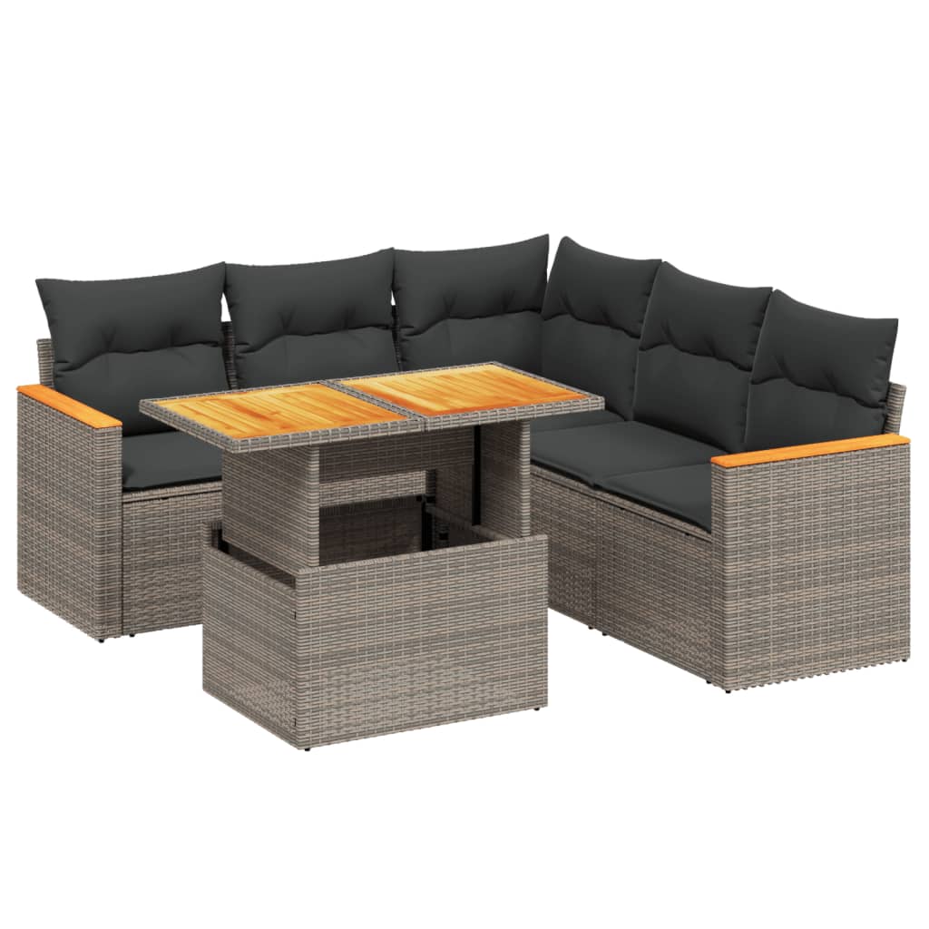 vidaXL 6 pcs conjunto sofás de jardim com almofadões vime cinzento