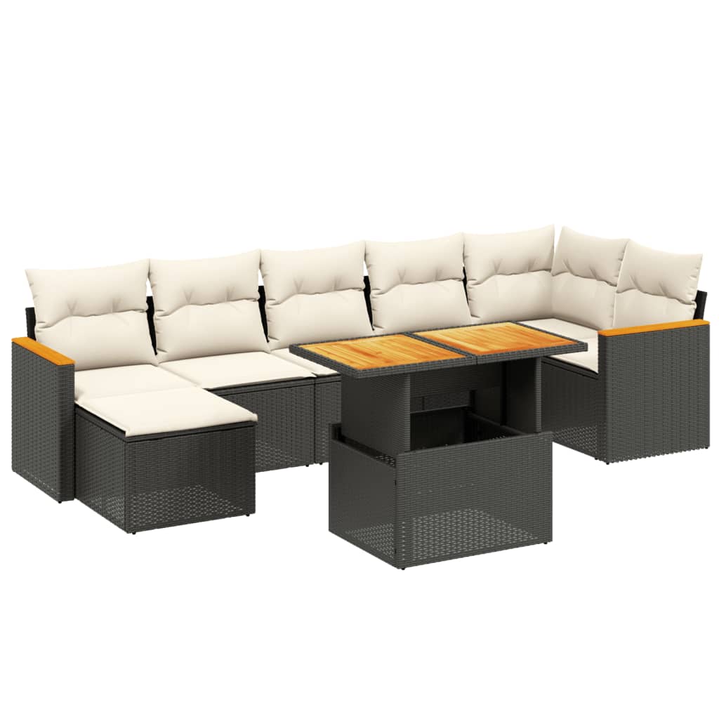 vidaXL 8 pcs conjunto sofás de jardim com almofadões vime PE preto