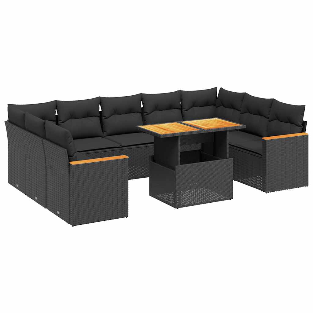 vidaXL 11 pcs conjunto sofás de jardim c/ almofadões vime PE preto