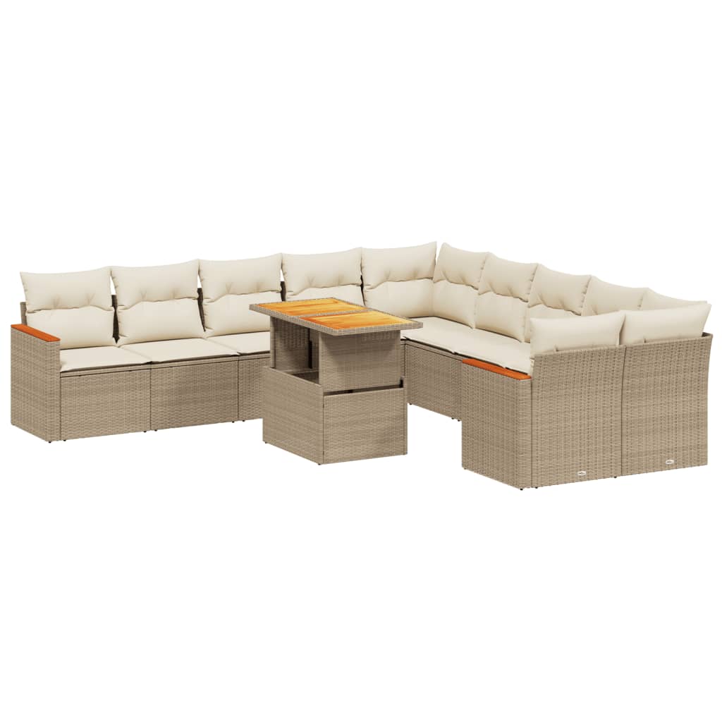 vidaXL 11 pcs conjunto sofás de jardim c/ almofadões vime PE bege