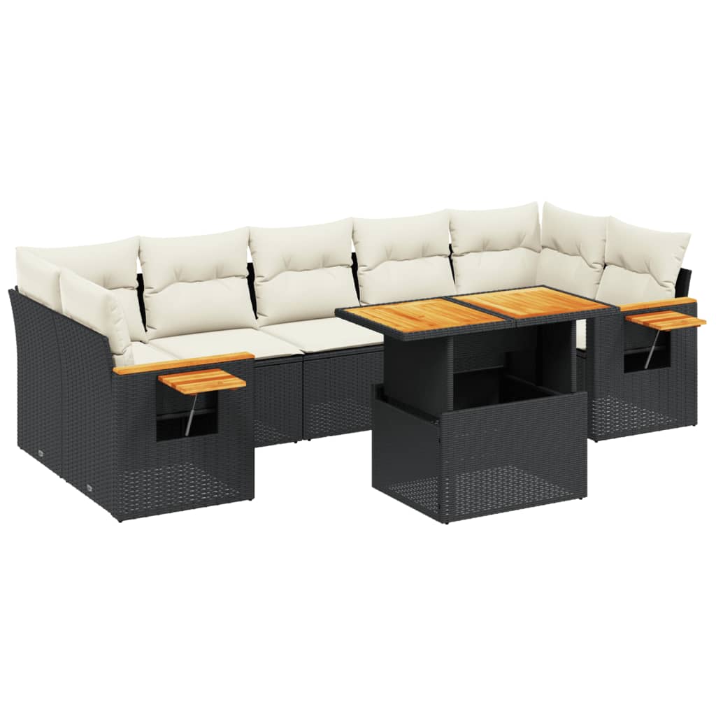 vidaXL 8 pcs conjunto sofás de jardim com almofadões vime PE preto