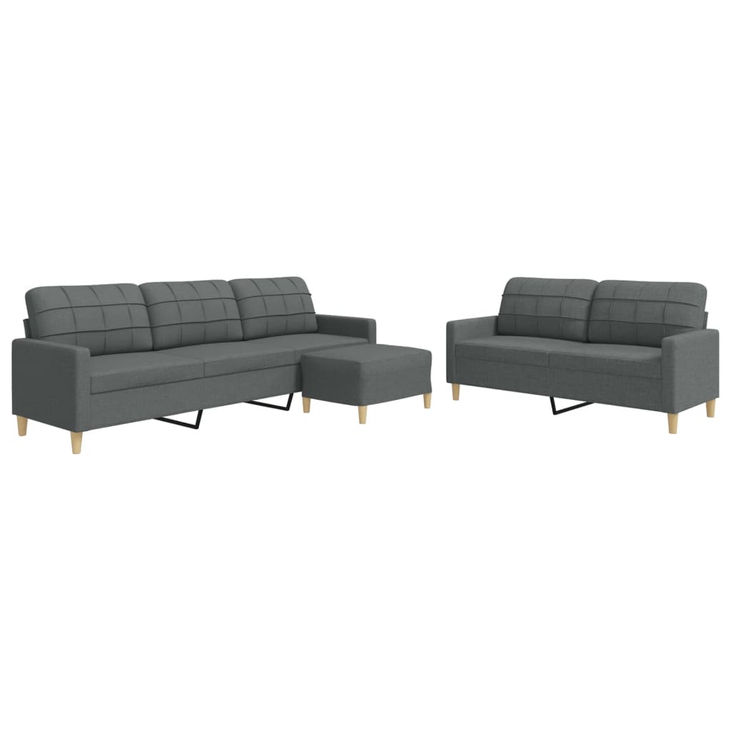 vidaXL 3 pcs conjunto de sofás com apoio de pés tecido cinzento-escuro