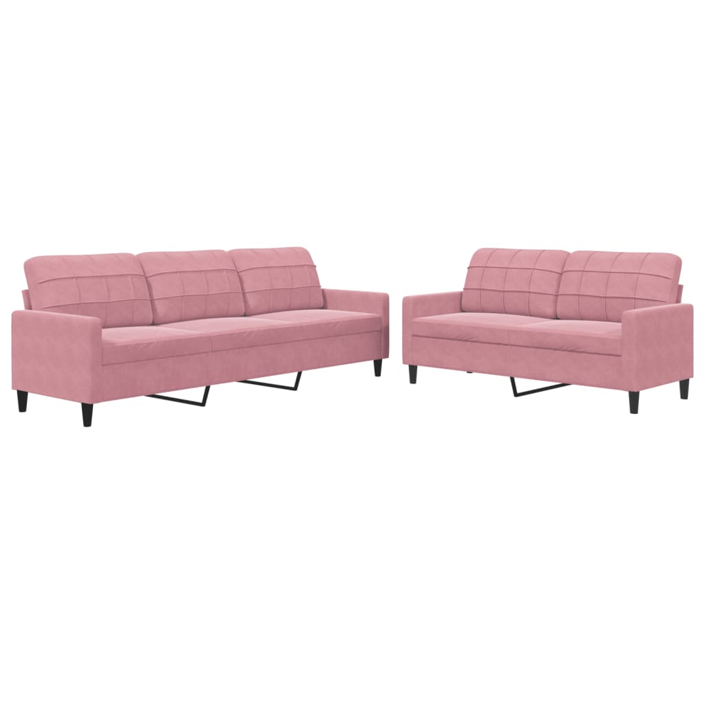 vidaXL 2 pcs conjunto de sofás com almofadões veludo rosa