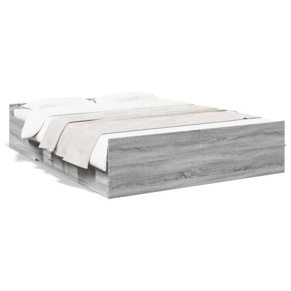 vidaXL Estrutura de Cama com Gavetas Derivados Madeira Cinza Sonoma - 3807372847