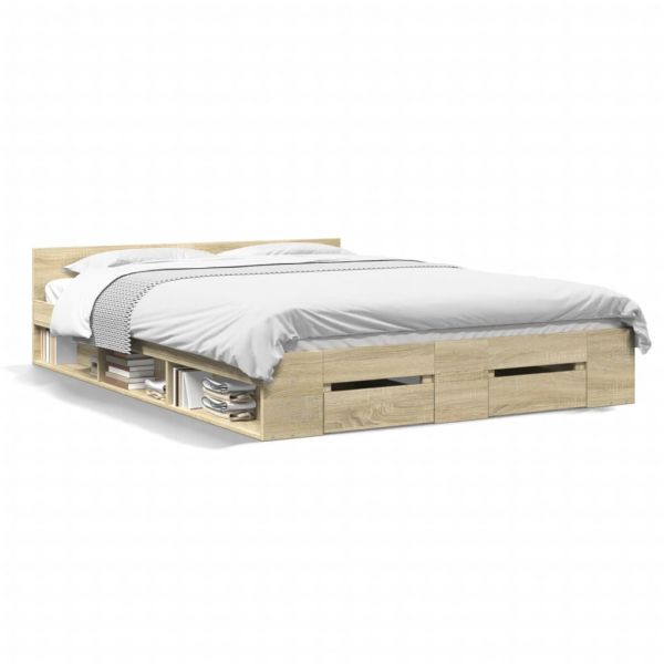 vidaXL Estrutura de Cama com Gavetas Derivados Madeira Carvalho Sonoma - 3606445675