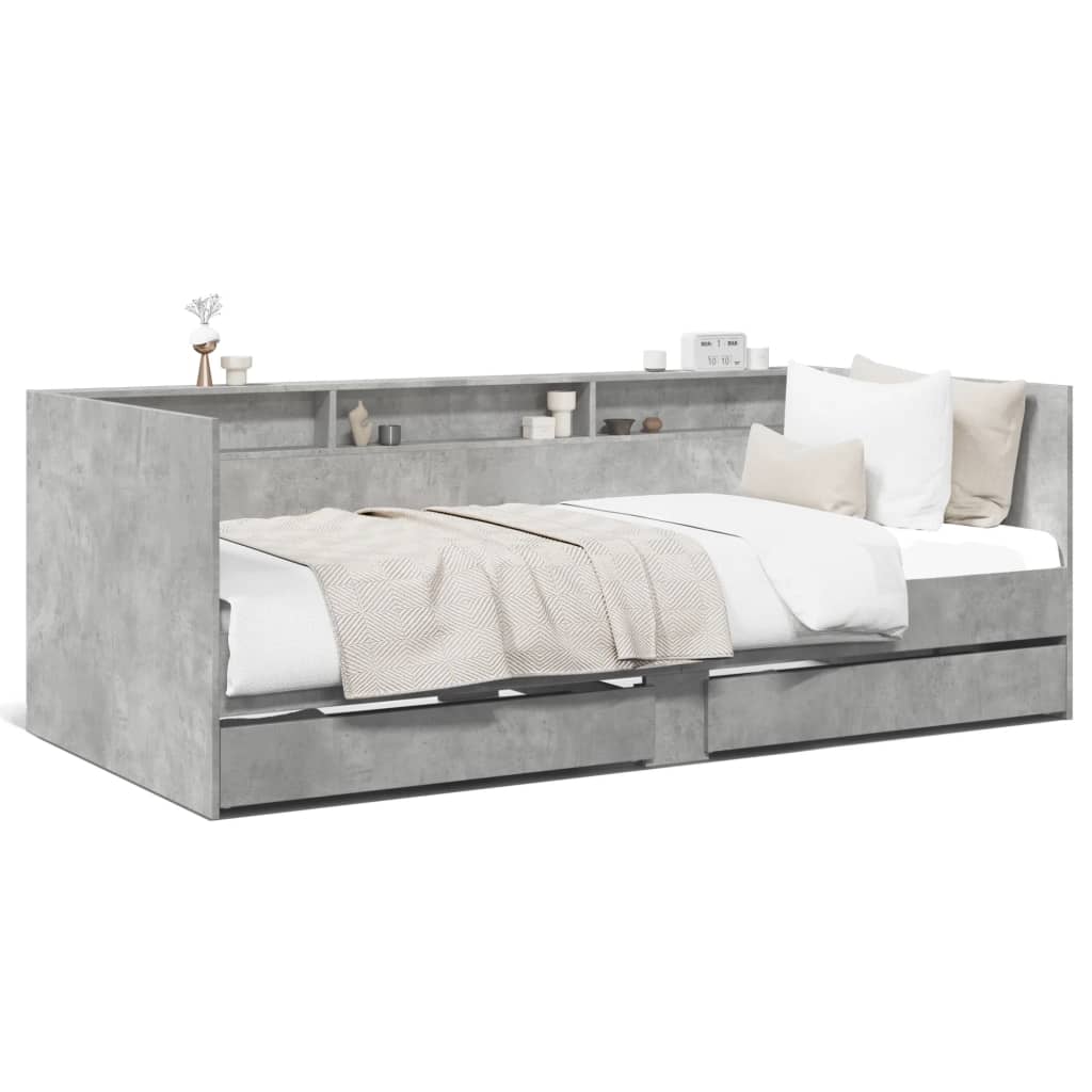 vidaXL Sofá-cama com gavetas sem colchão 90x190 cm cinzento cimento