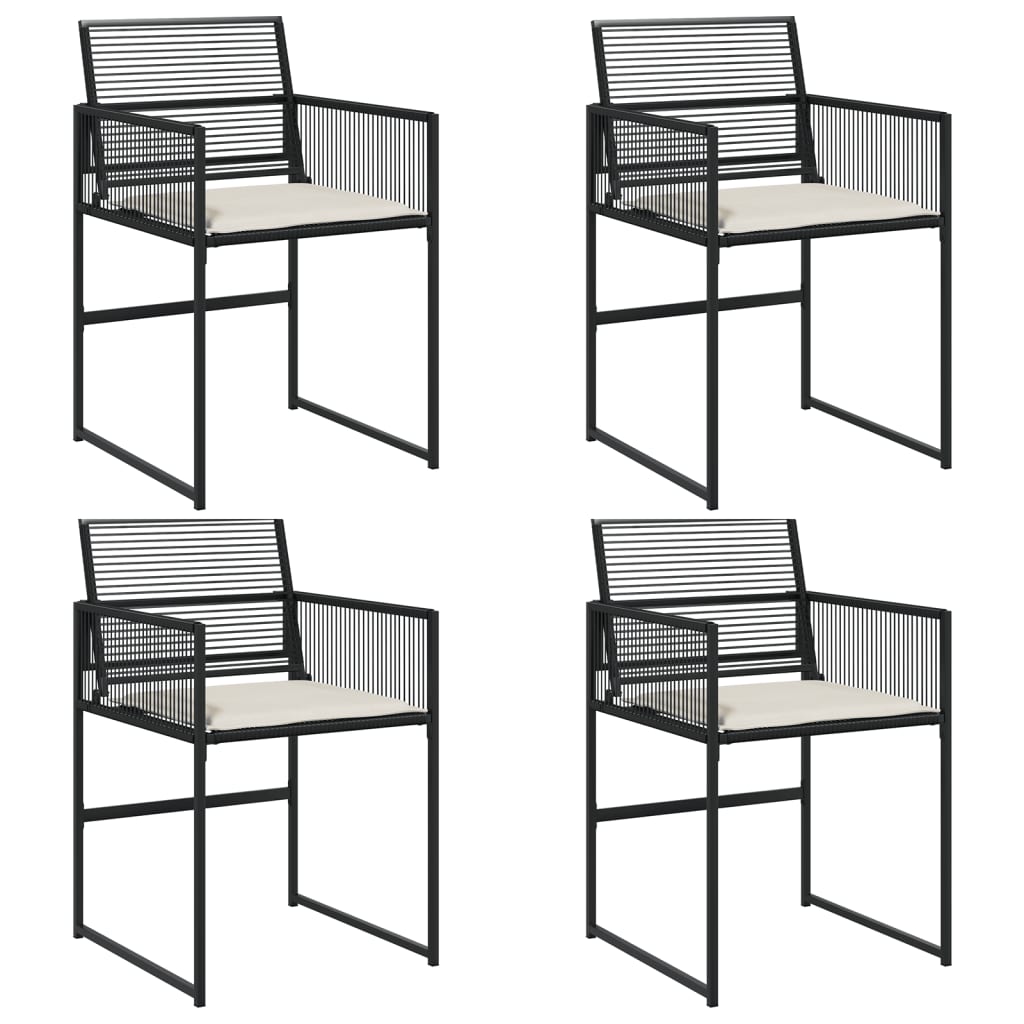 vidaXL Cadeiras de jardim com almofadões 4 pcs vime PE preto