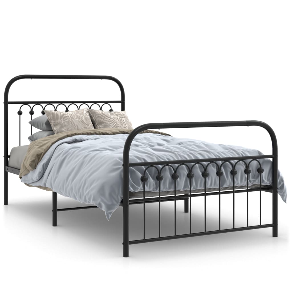 vidaXL Estrutura de cama com cabeceira e pés 100x190 cm metal preto