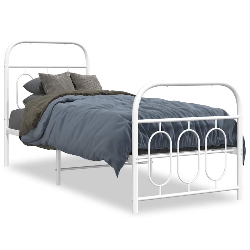 vidaXL Estrutura de cama com cabeceira e pés 75x190 cm metal branco