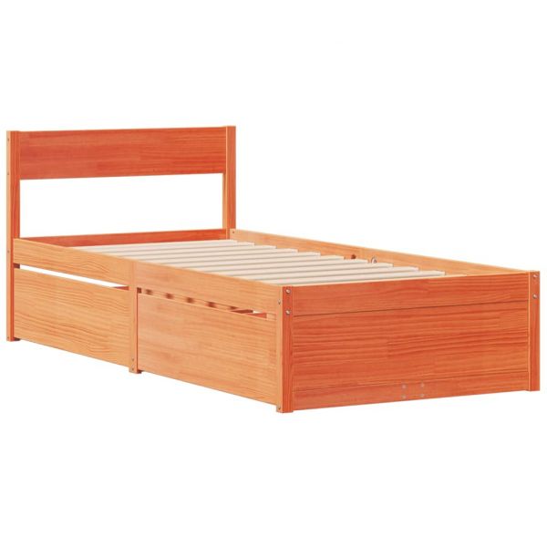 vidaXL Estrutura Cama com Gavetas 100x200 cm Pinho Maciço Castanho-mel - 3267972705