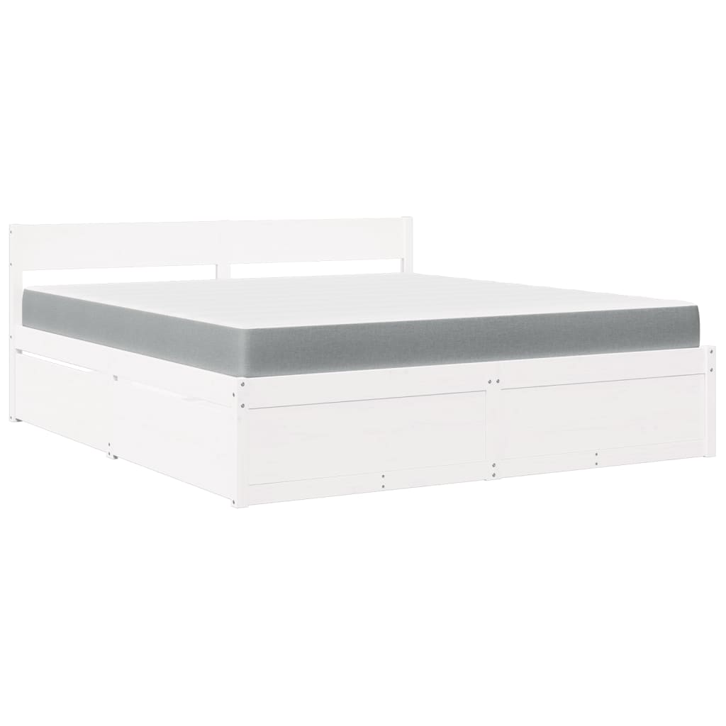 vidaXL Cama com gavetas e colchão 180x200 cm pinho maciço branco