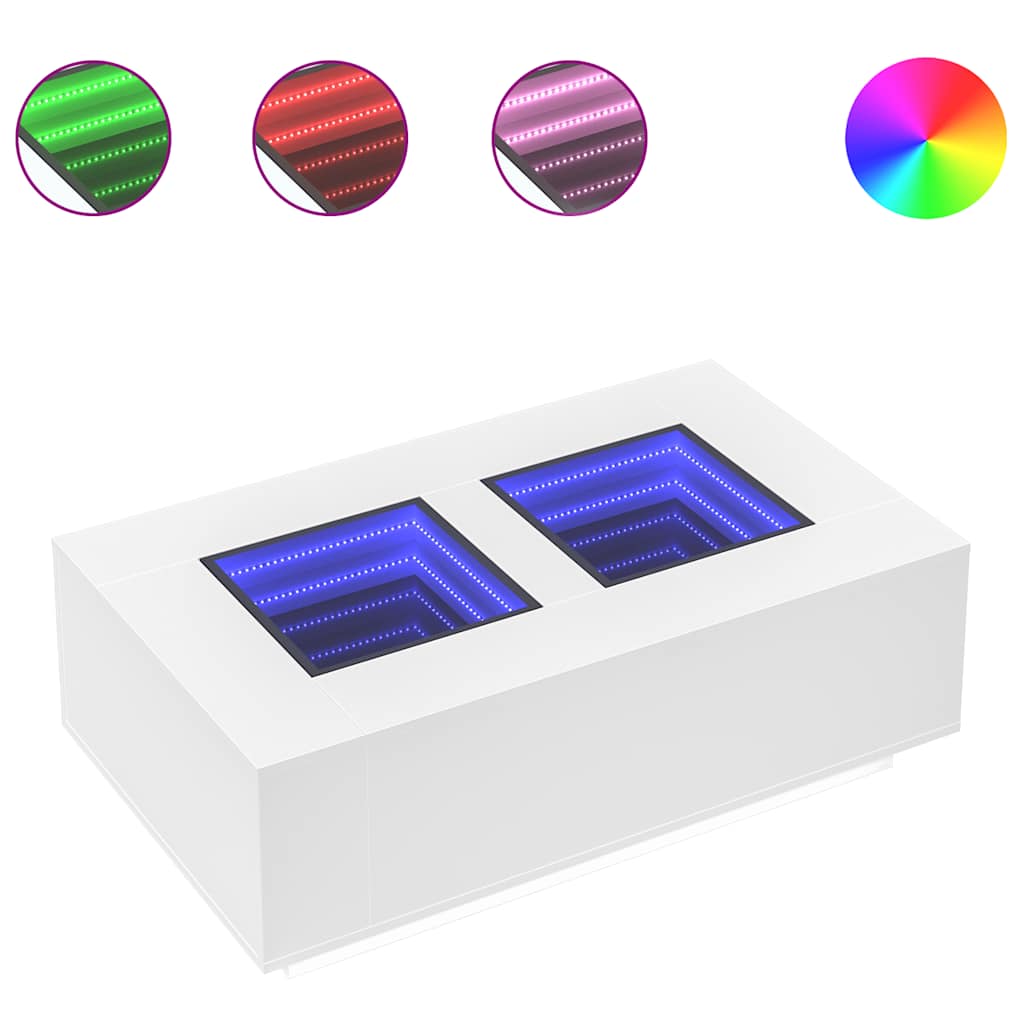 vidaXL Mesa de centro luzes LED Infinity 116x69x40 cm branco