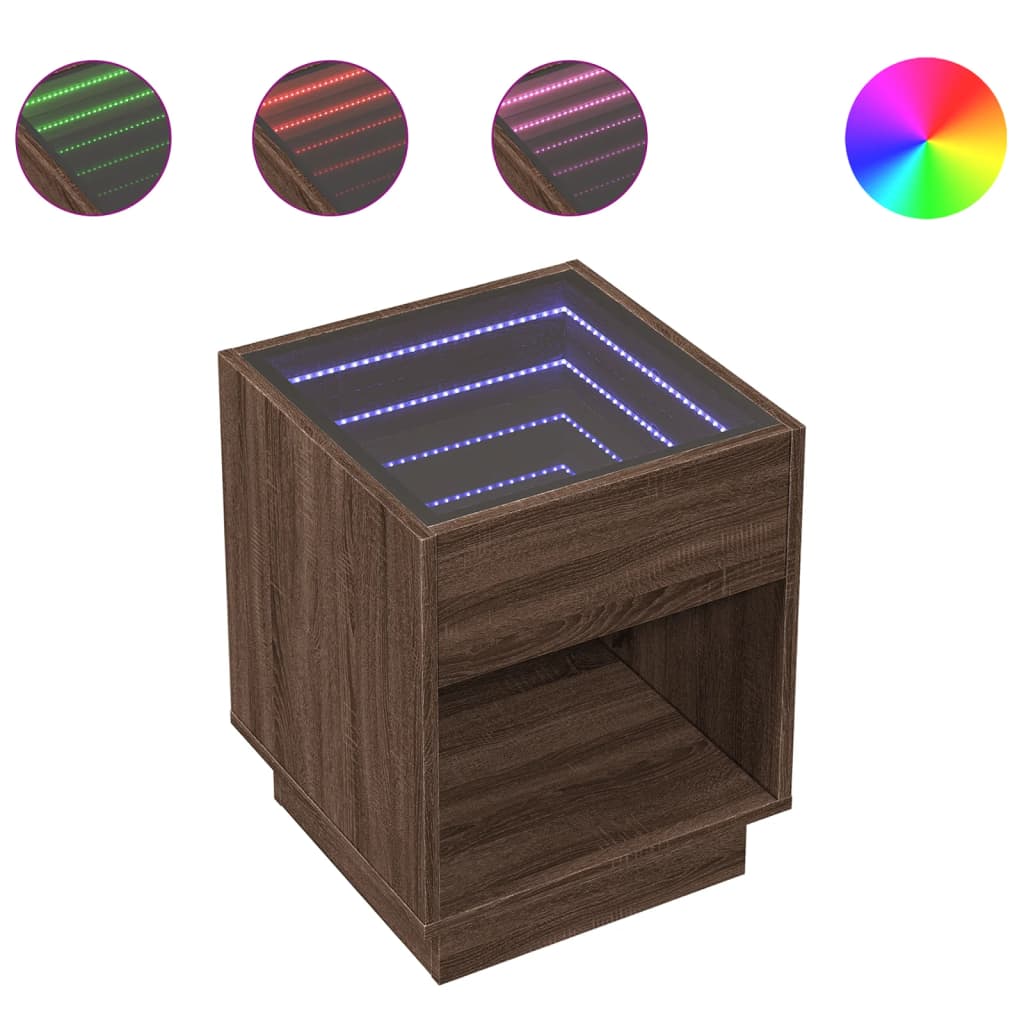 vidaXL Mesa de cabeceira c/ LED Infinity 40x40x50 cm carvalho castanho
