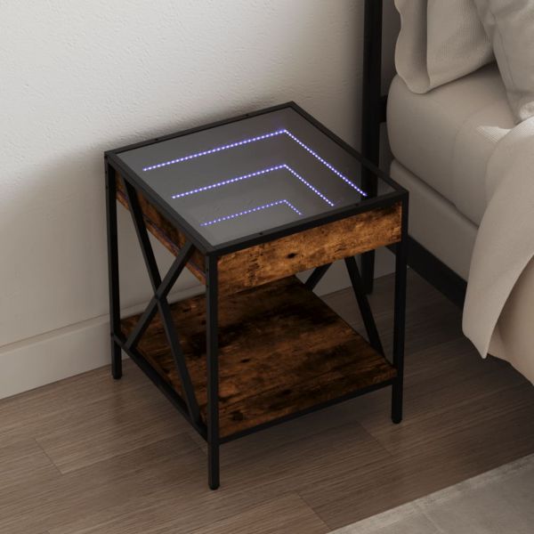 vidaXL Mesa de Cabeceira com led Infinity 40x40x49 cm Carvalho Fumado - 2124732540