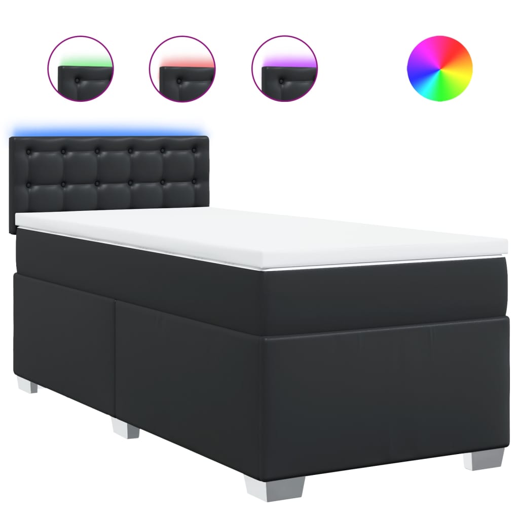 vidaXL Cama com molas/colchão 100x200 cm couro artificial preto