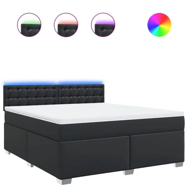 vidaXL Cama com Molas/colchão 180x200 cm Couro Artificial Preto - 692178572