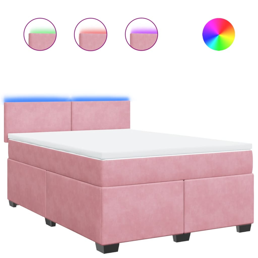 vidaXL Cama com molas/colchão 140x190 cm veludo rosa