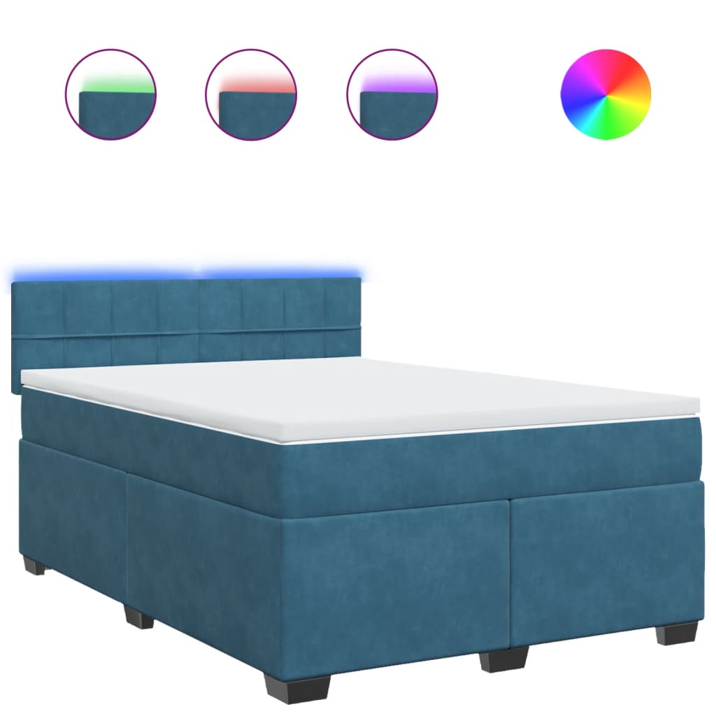 vidaXL Cama boxspring com colchão 140x190 cm veludo azul