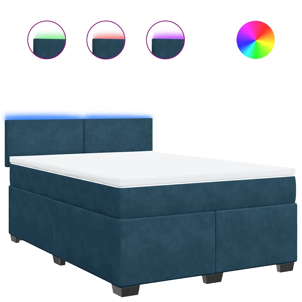 vidaXL Cama com molas/colchão 140x200 cm veludo azul