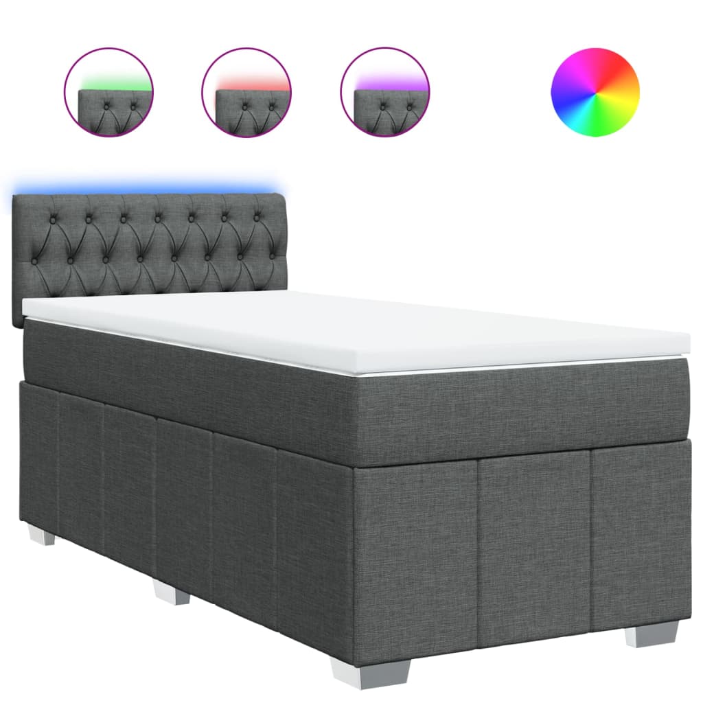 vidaXL Cama com molas/colchão 100x200 cm tecido cinza-escuro