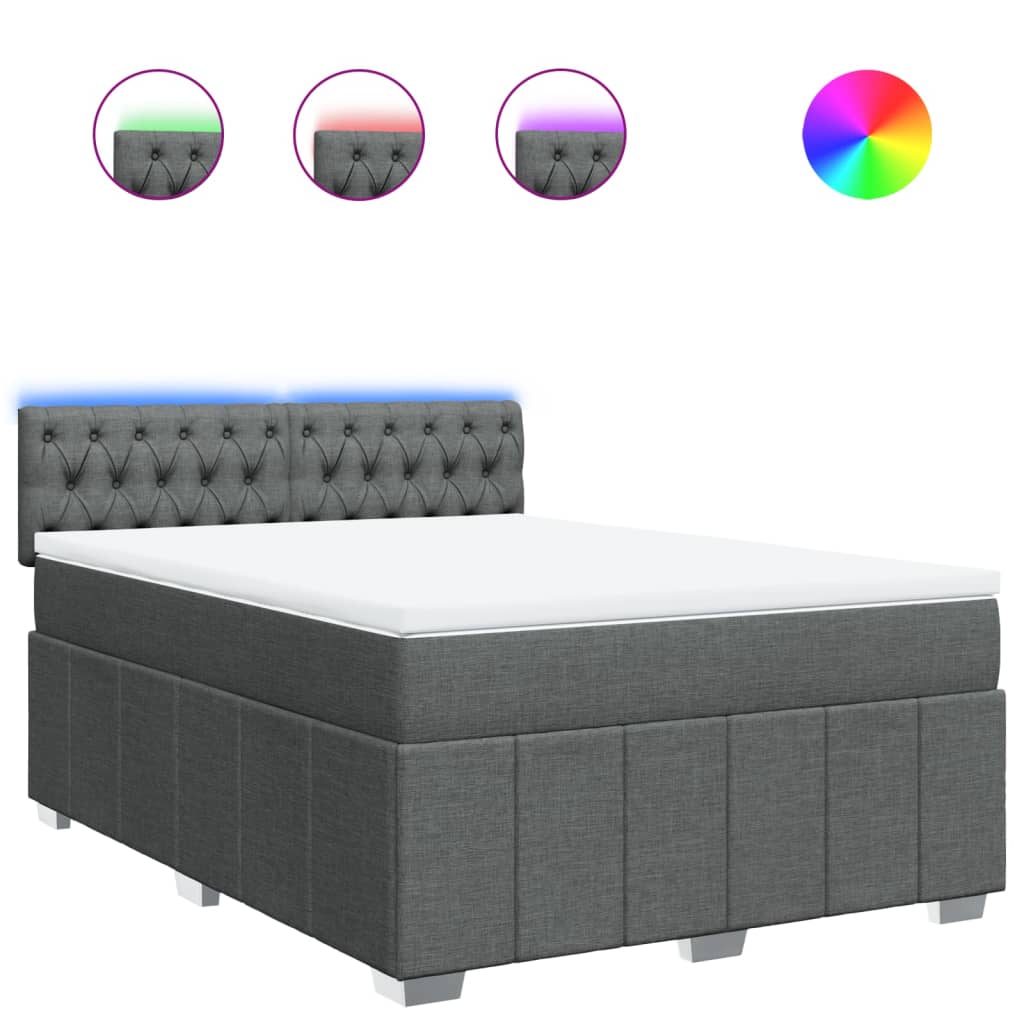 vidaXL Cama com molas/colchão 140x190 cm tecido cinzento-escuro