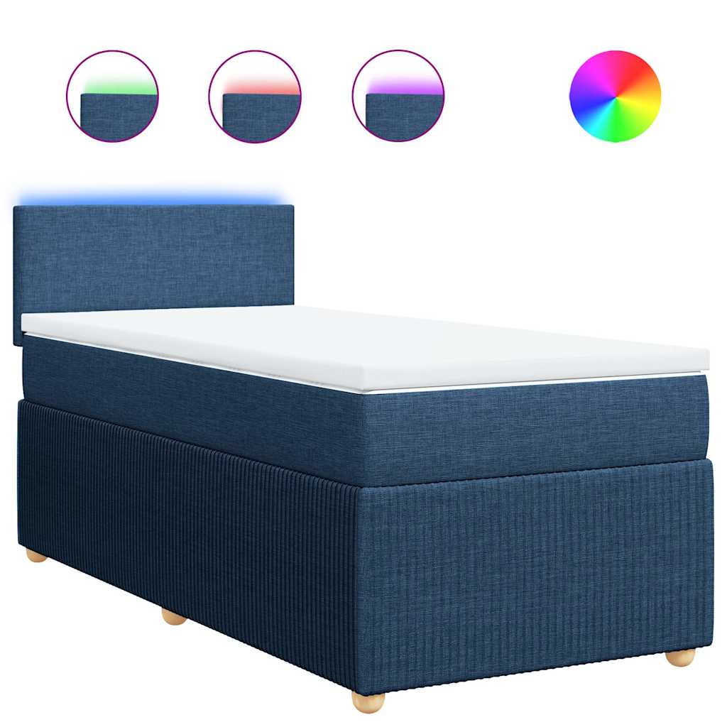vidaXL Cama com molas/colchão 90x190 cm tecido azul