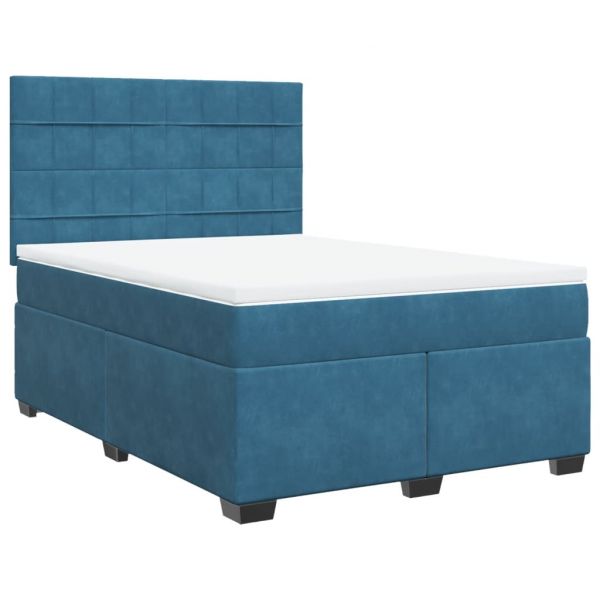 vidaXL Cama com Molas/colchão 140x200 cm Veludo Azul - 808384949