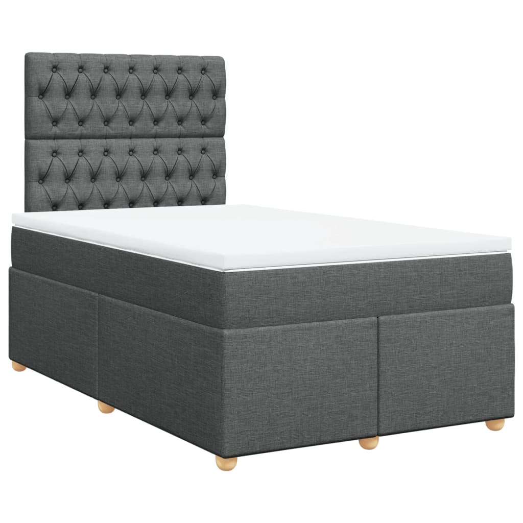 vidaXL Cama boxspring com colchão 120x190 cm tecido cinzento-escuro
