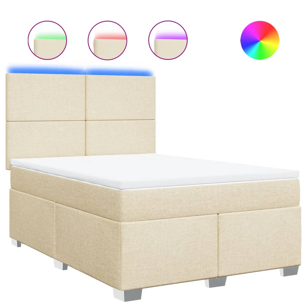 vidaXL Cama com molas/colchão 140x190 cm tecido cor creme