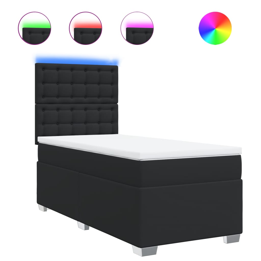 vidaXL Cama box spring com colchão solteiro couro artificial preto
