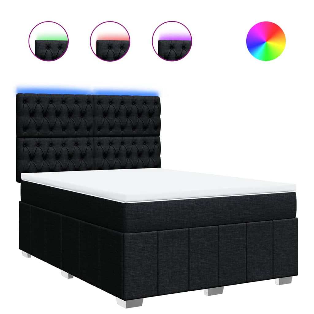 vidaXL Cama com molas/colchão 140x190 cm tecido preto