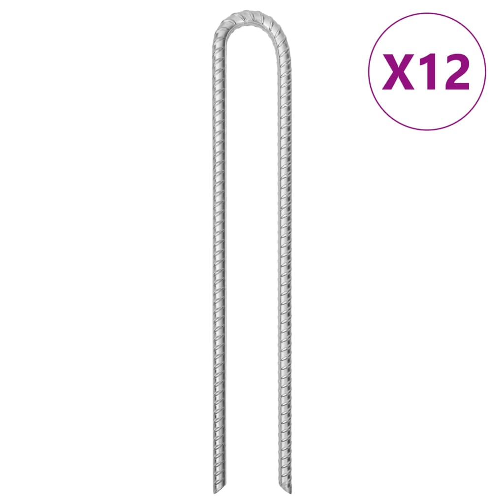 vidaXL Estacas p/ tenda 12 pcs forma de U 41,5cm Ø12mm aço galvanizado
