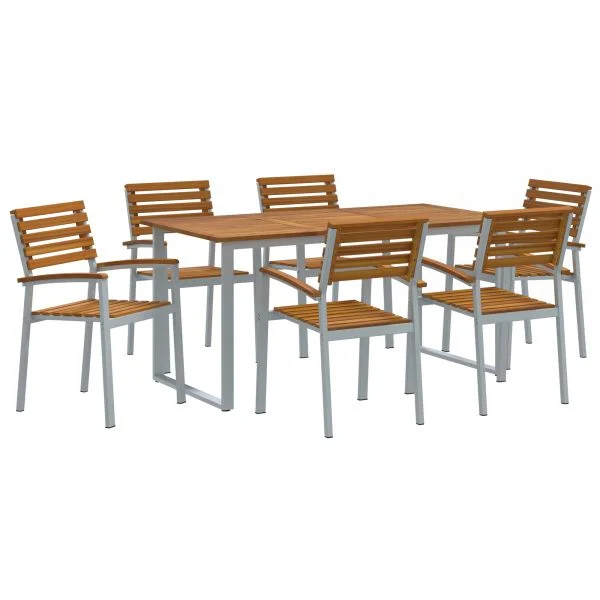 vidaXL Conjunto de Jantar de Jardim com 7 Peças em Madeira Sólida de Acácia e Metal - 787756399