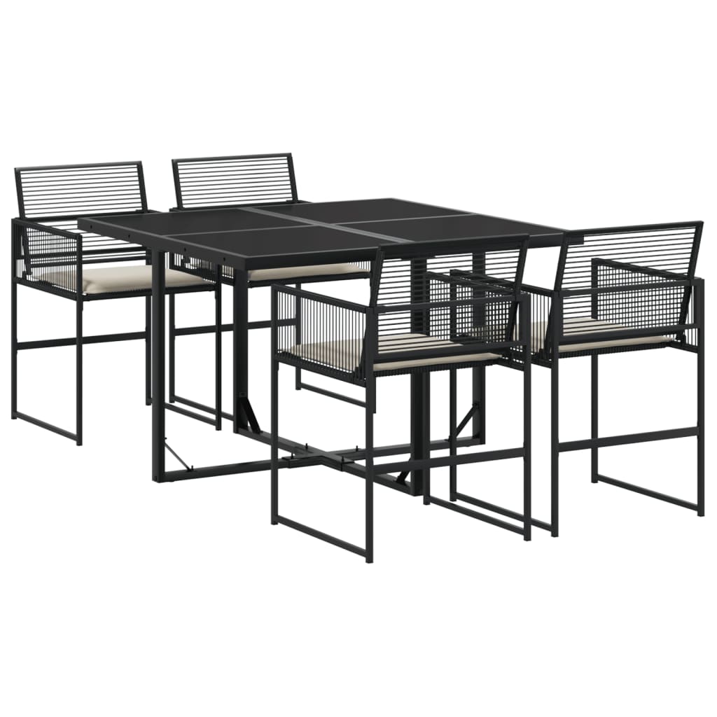 vidaXL 5 pcs conjunto de jantar p/ jardim c/ almofadões vime PE preto
