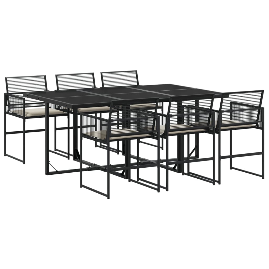 vidaXL 7 pcs conjunto de jantar p/ jardim c/ almofadões vime PE preto