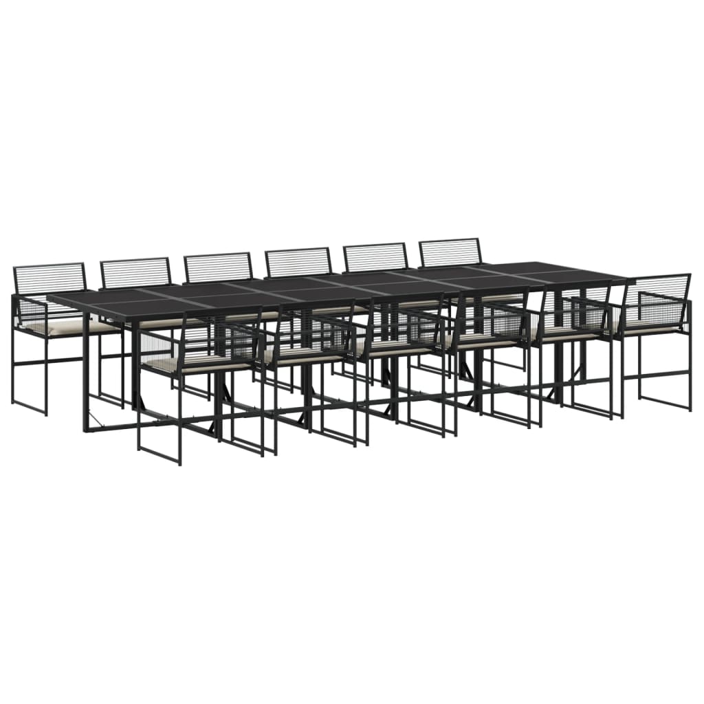 vidaXL 13 pcs conjunto de jantar p/jardim com almofadões vime PE preto
