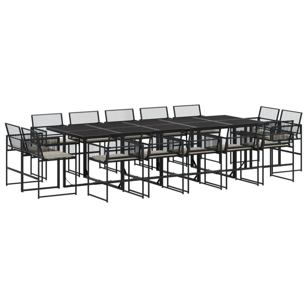 vidaXL 15 pcs conjunto de jantar p/jardim com almofadões vime PE preto
