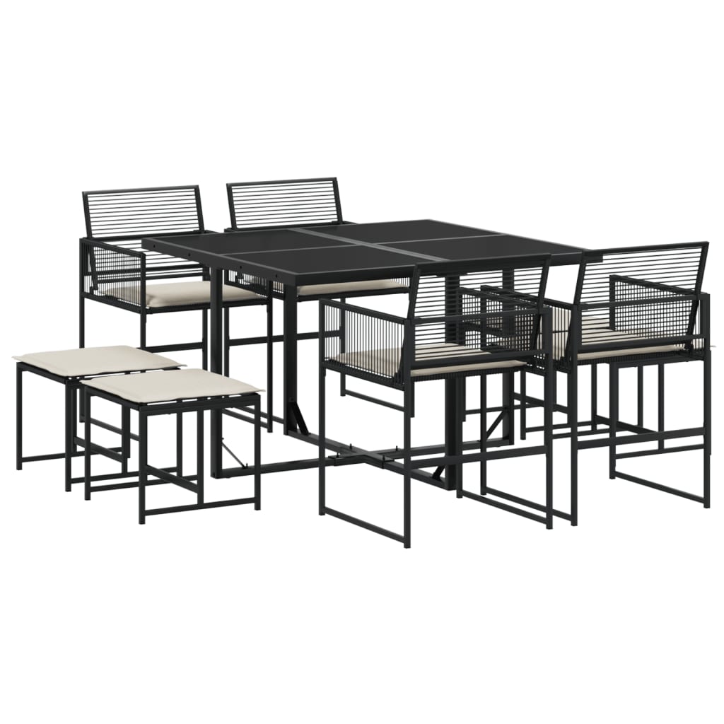 vidaXL 9 pcs conjunto de jantar p/ jardim c/ almofadões vime PE preto