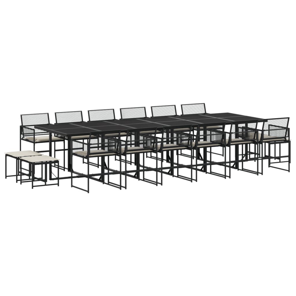 vidaXL 17 pcs conjunto de jantar p/ jardim c/ almofadões vime PE preto