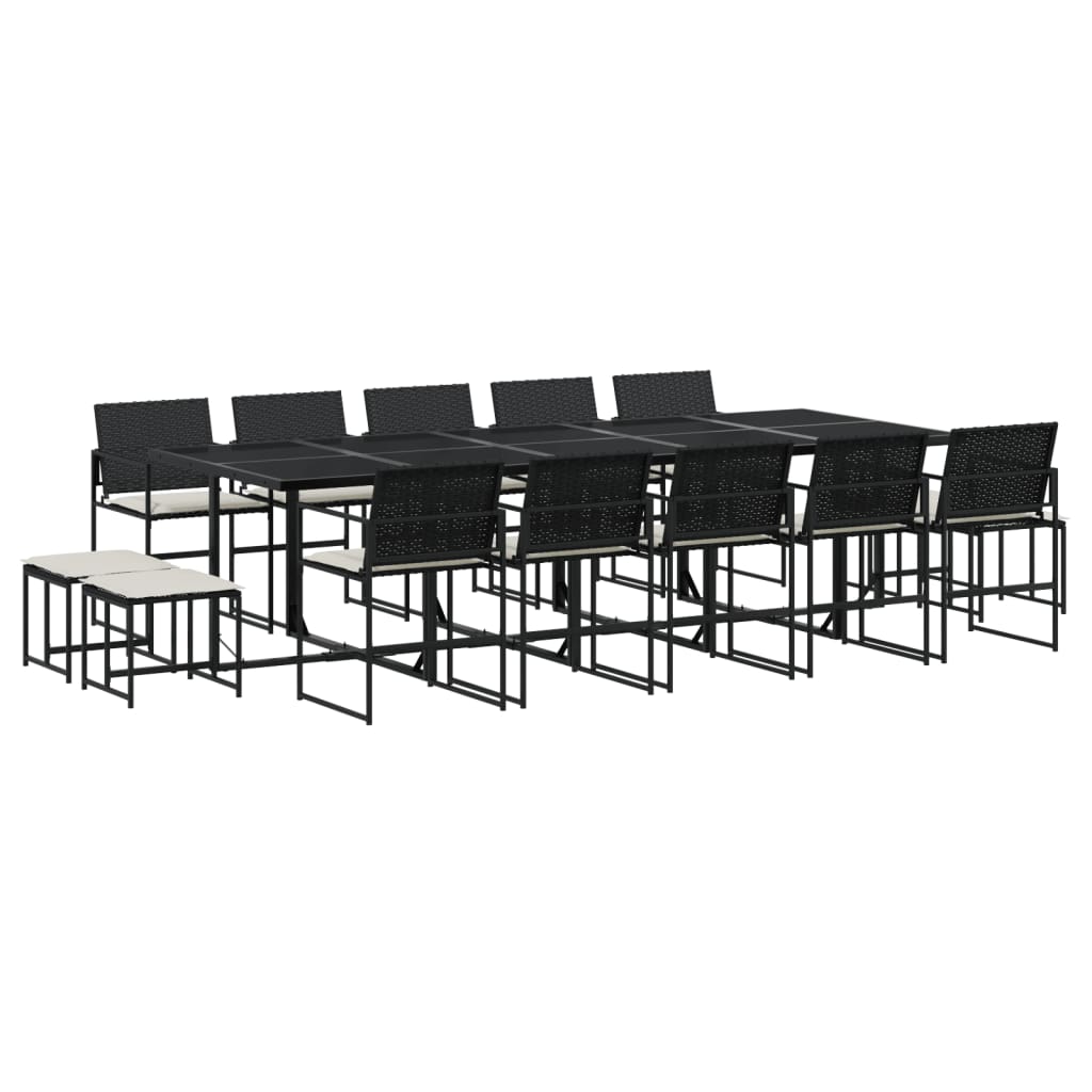 vidaXL 15 pcs conjunto de jantar p/jardim com almofadões vime PE preto