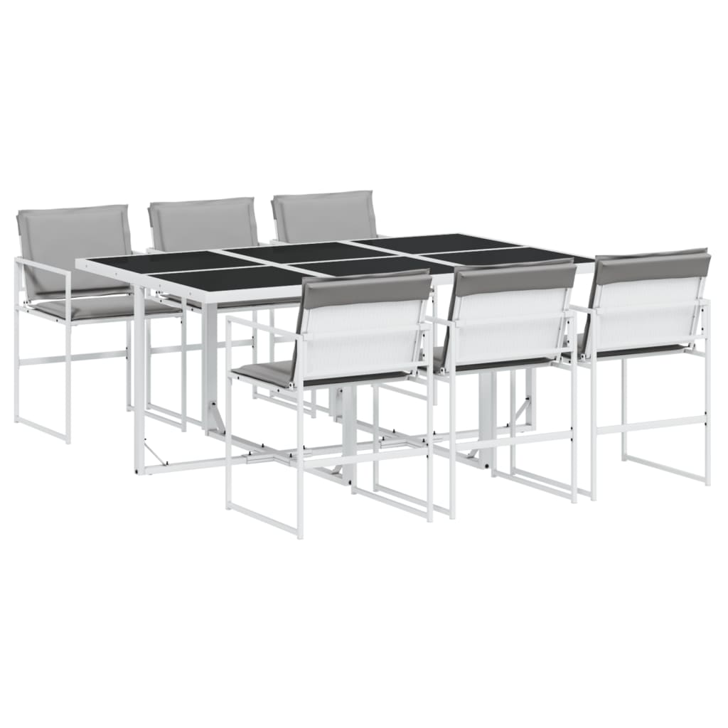 vidaXL 7 pcs conj. de jantar p/ jardim c/ almofadões textilene branco