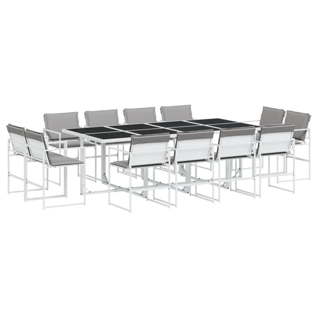 vidaXL 13 pcs conj. de jantar p/ jardim c/ almofadões textilene branco