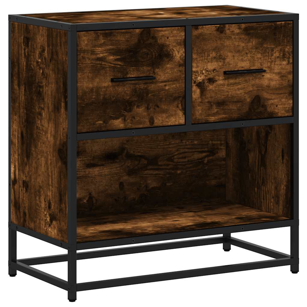 vidaXL Mesa de cabeceira em carvalho fumado 60x31x60cm madeira e metal