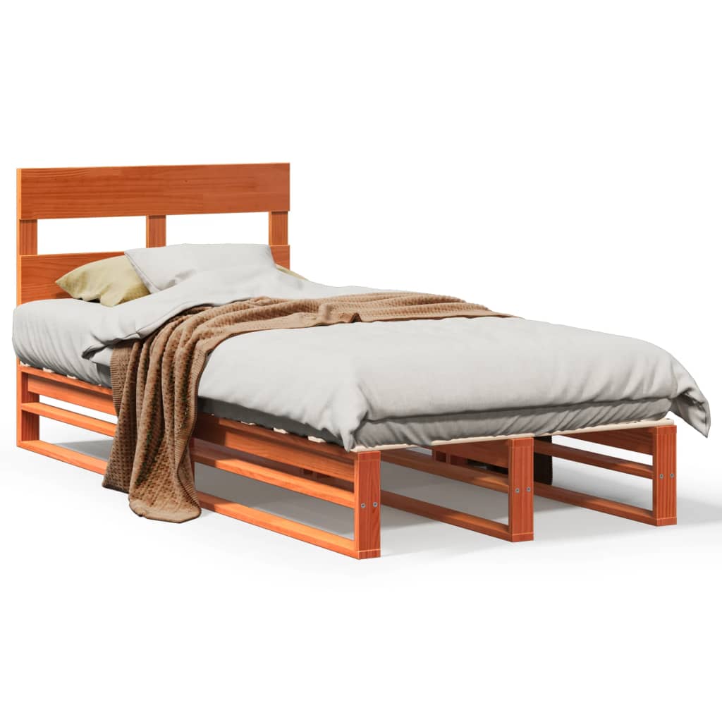 vidaXL Cama sem colchão 75x190 cm madeira de pinho maciça castanho-mel