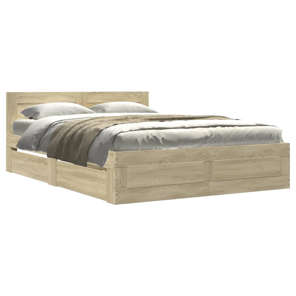 vidaXL Estrutura cama c/ cabeceira derivados madeira carvalho sonoma