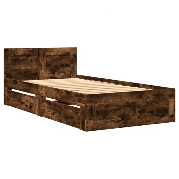 vidaXL Estrutura Cama com Cabeceira Derivados Madeira Carvalho Fumado - 1947695250