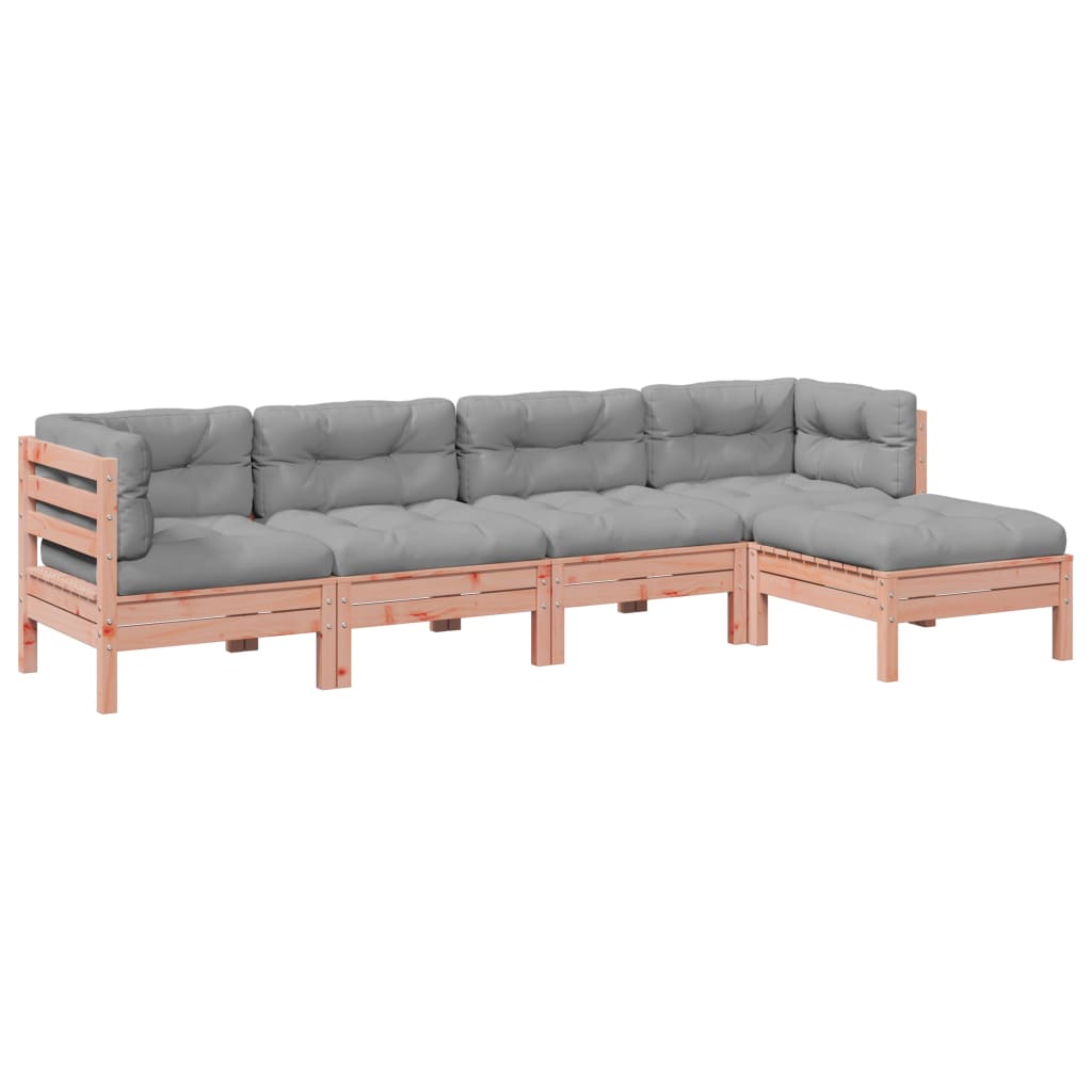 vidaXL 5 pcs conj. sofás jardim c/ almofadões madeira abeto-de-douglas